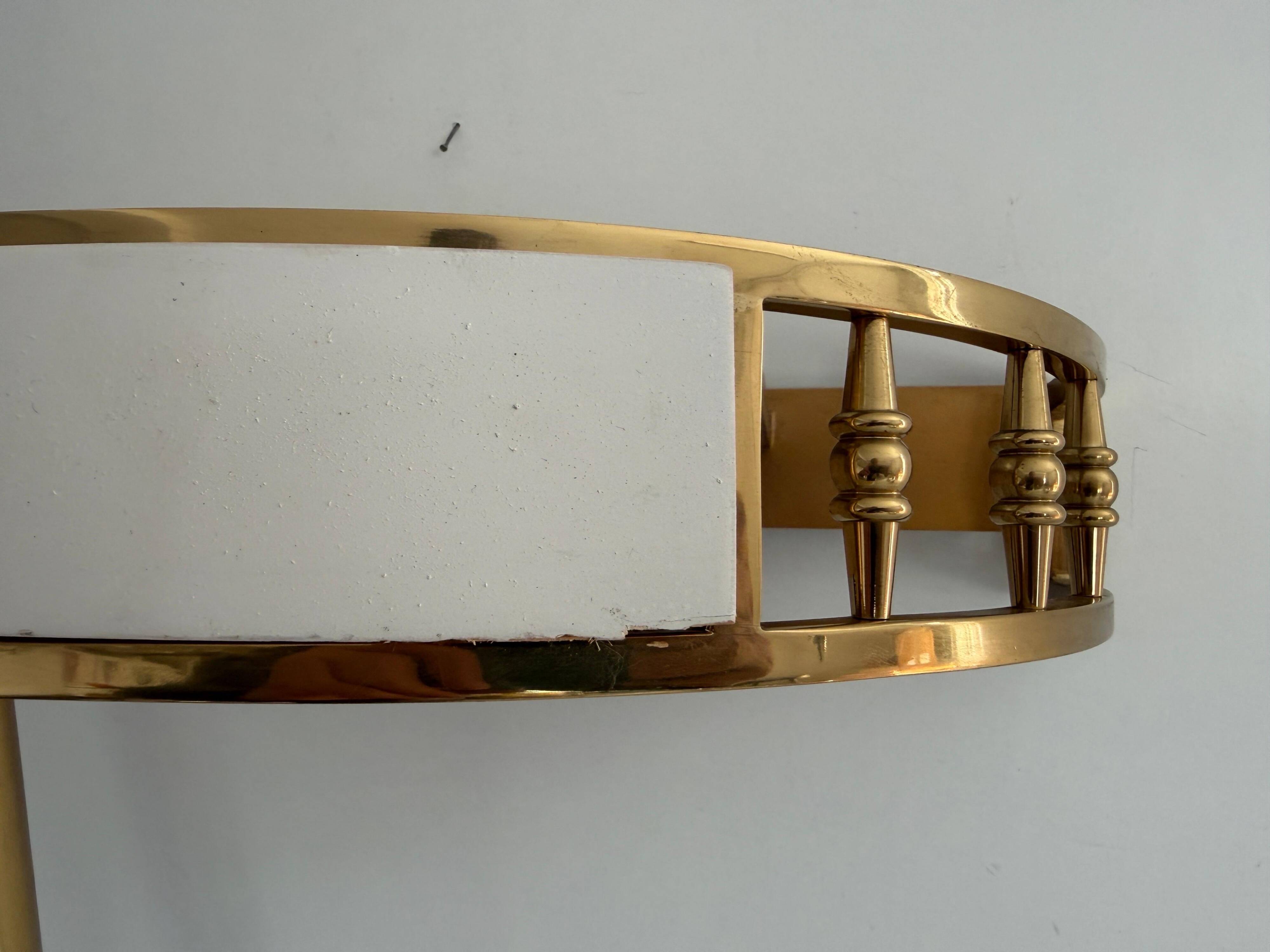 Floating wall console with drawer, brass body and marble top, 1960s, Italy
