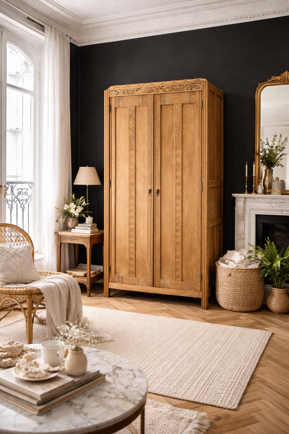 Parisian Art Deco wardrobe, raw wood.
