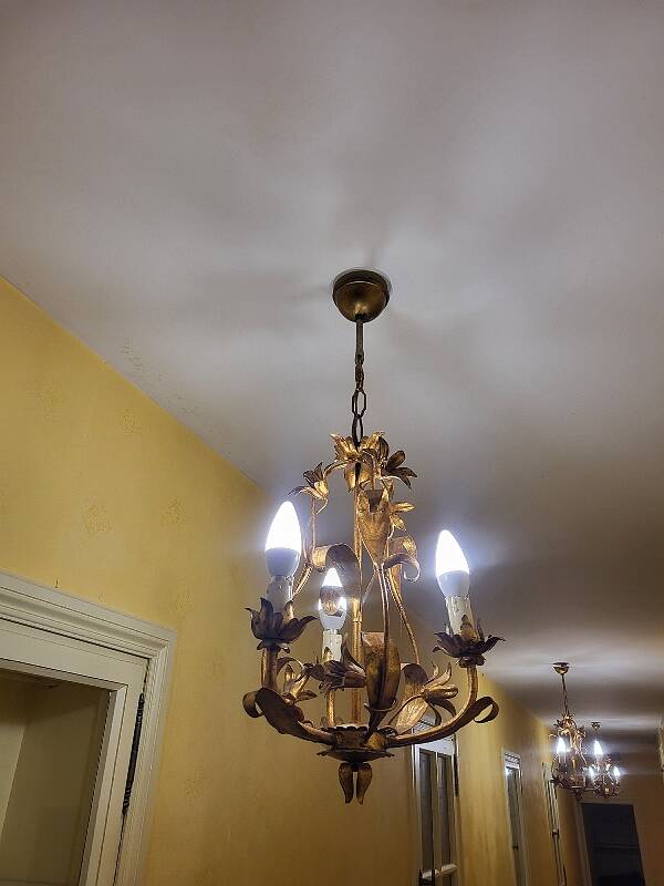 Set of 3 gold painted metal chandeliers