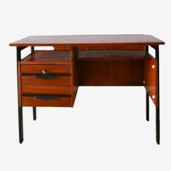 Bureau scandinave en placage chêne métal noir, Design Moderniste, 1960