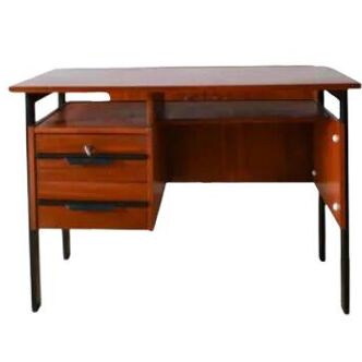 Bureau scandinave en placage chêne métal noir, Design Moderniste, 1960