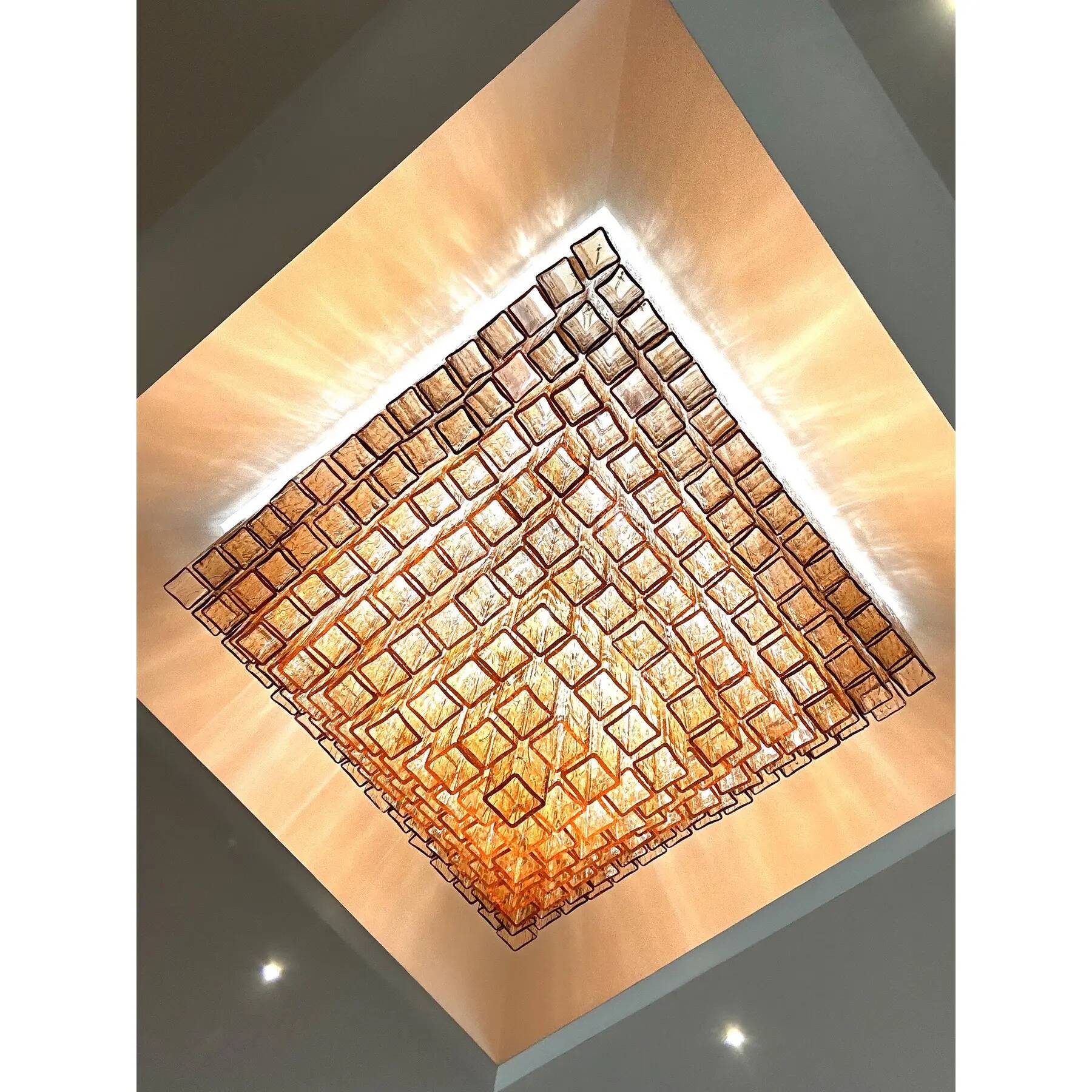 Majestic Luxury Venetian Amber-Rosè Murano Glass “Squared” Elements.