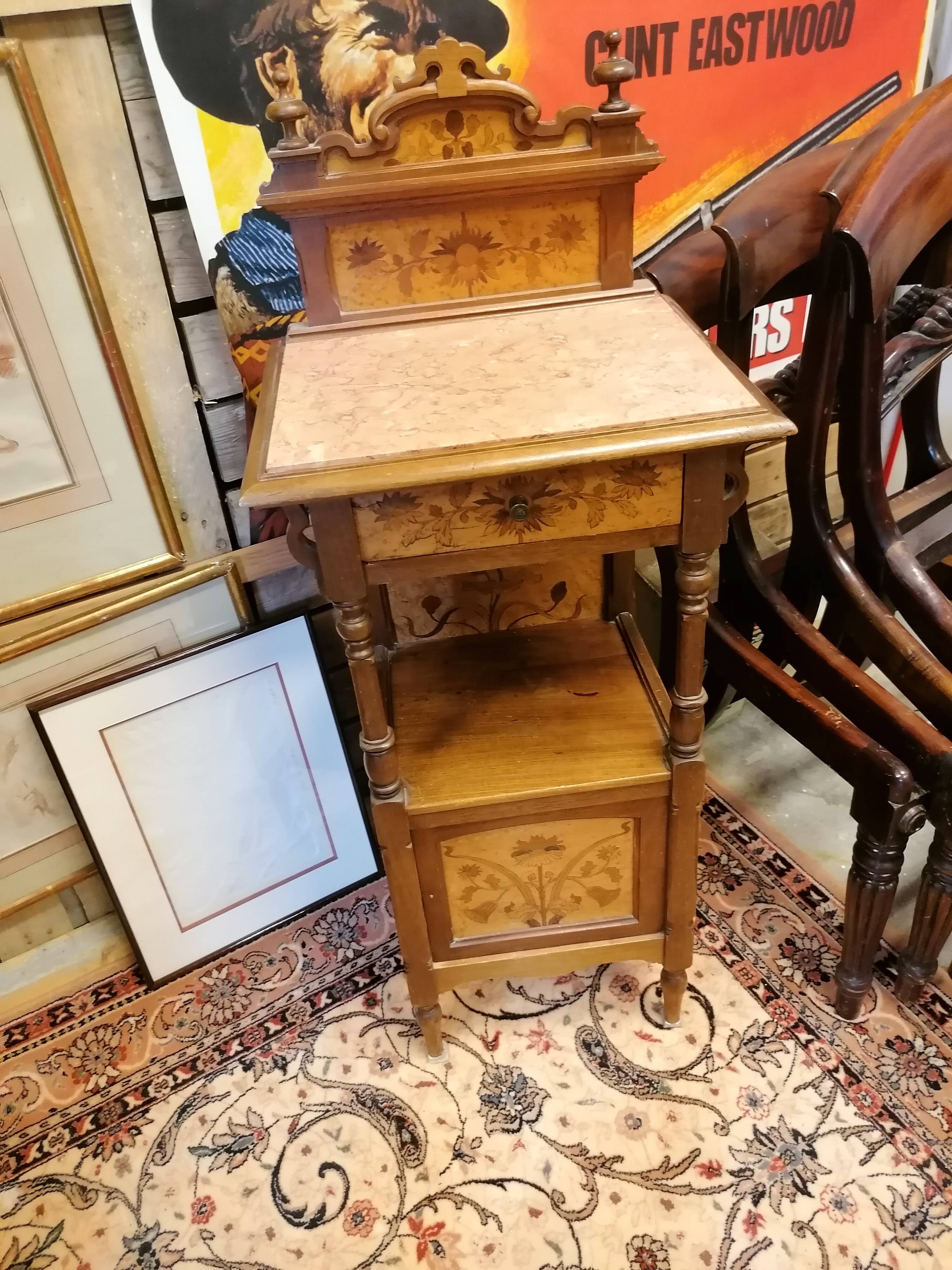 Art Nouveau marquetry bedside table