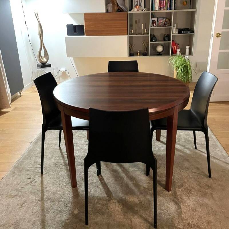 Extendable round table in solid teak and Rio rosewood – 1960s/70s