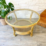 Table basse en rotin et verre