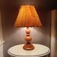 Vintage wooden lamp with pleated fabric lampshade 1980