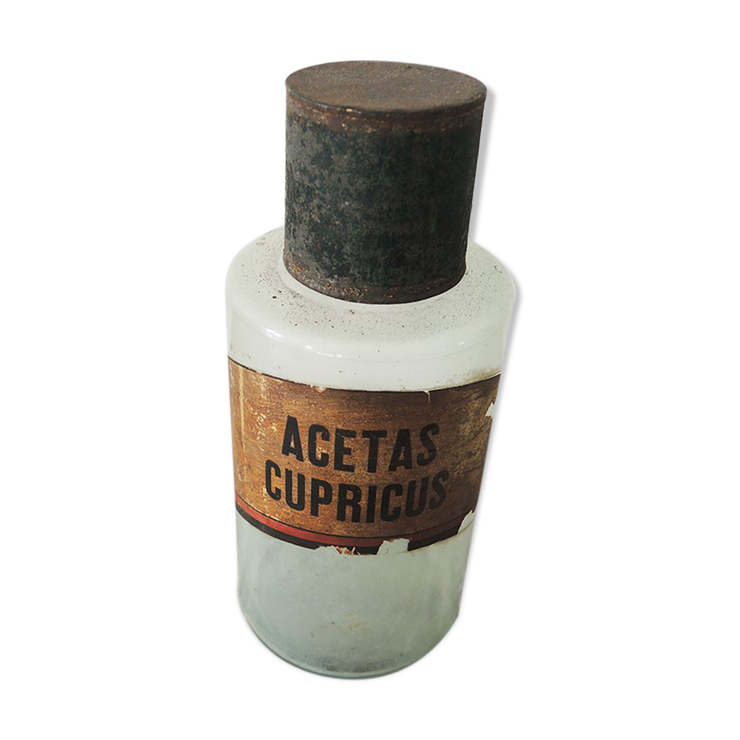 Old pharmacy jar, apothecary bottle acetas cupricus