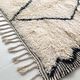 Moroccan Berber carpet Beni Ouarain unbleached with black diamonds and engraved border 207x130cm
