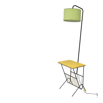 Lampadaire à tablette vintage 1950 noir et jaune