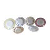 6 old plates mismatched geometric patterns Moulin des Loups, St Amand