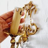 2 bougies antiques en bronze et cristal de roche et appliques à une lumière dans un style classique
