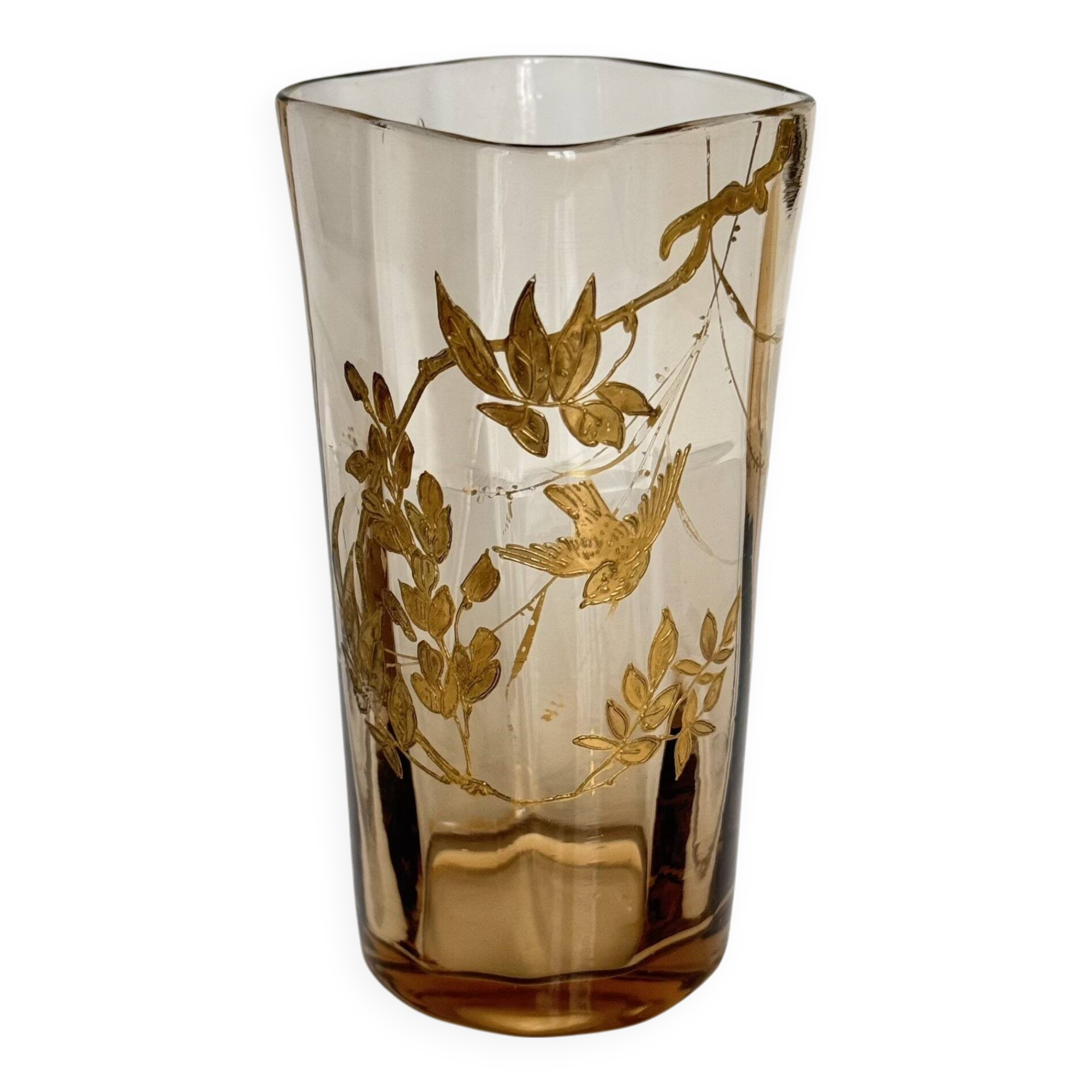 Crystal Vase | Gilded Branch and Bird Decor | Late 19th Century