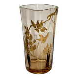 Vase en cristal à décor doré de branches et d'oiseaux, fin XIXe siècle