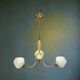 Three-light chandelier in brass and striated opaline glass – 1950s-60s