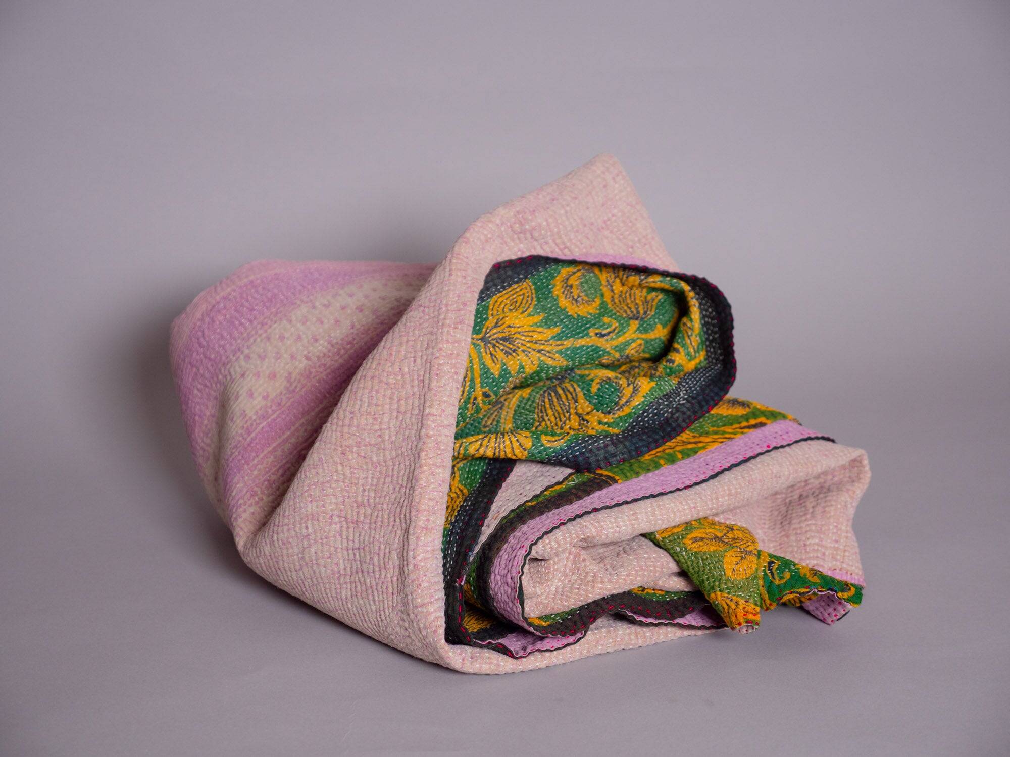Kantha Sari Bedspread Purple & Green