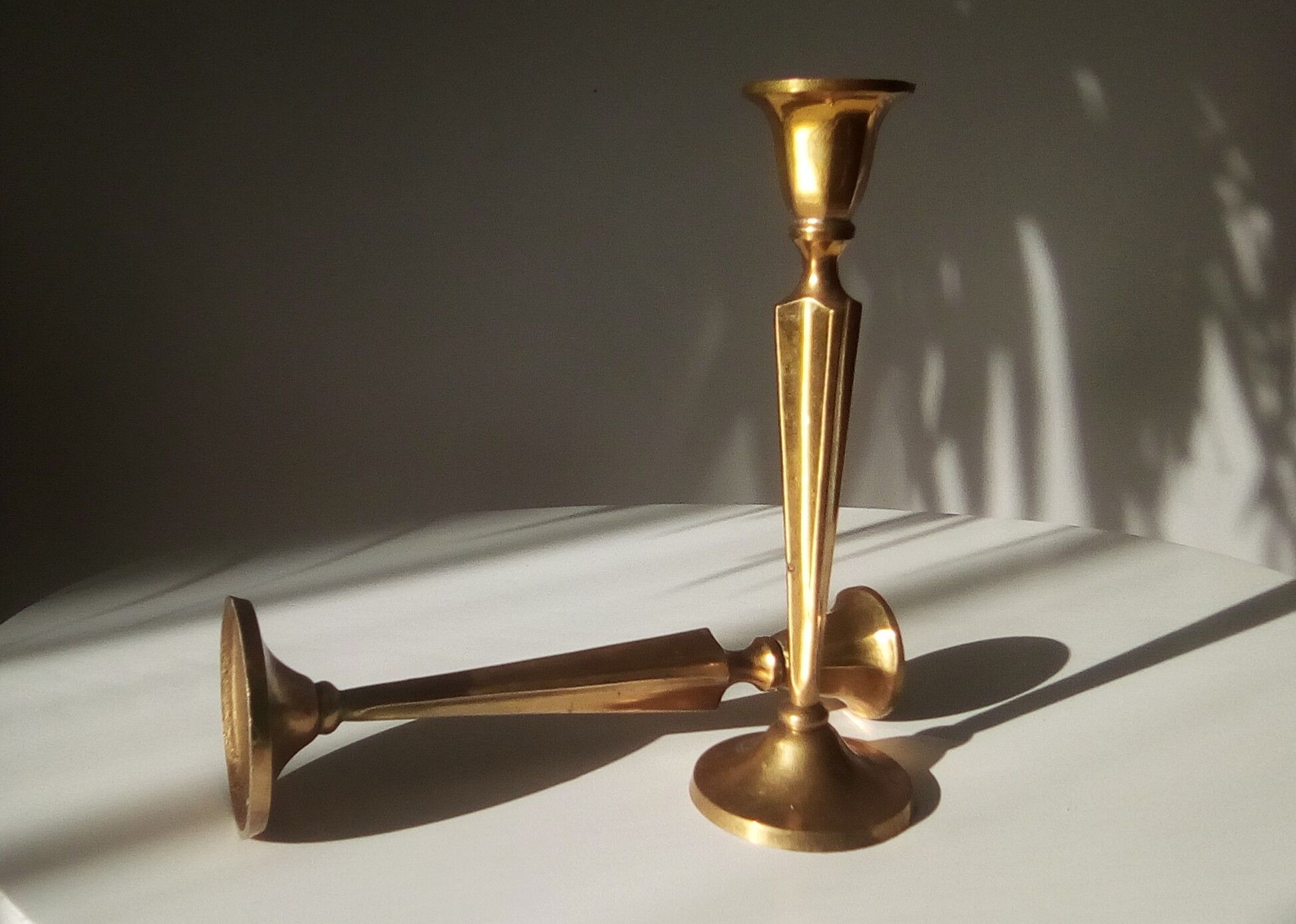 Pair of Scandinavian candlesticks solid brass vintage 60/70s