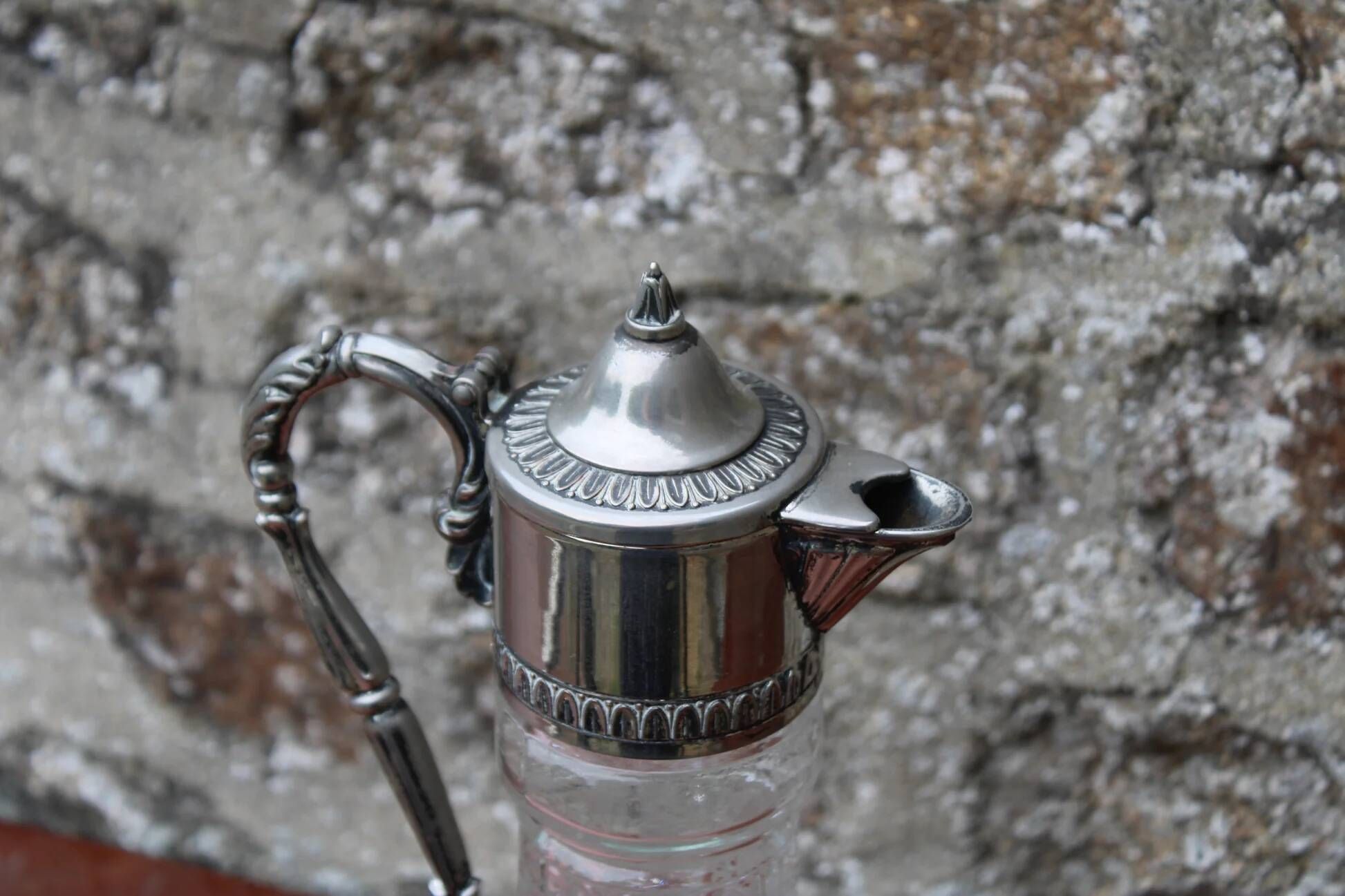 Antique pressed glass and silver-plated jug – Decorative wine pitcher H30 cm