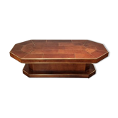 Brown leather coffee table with brass details, France, 1975