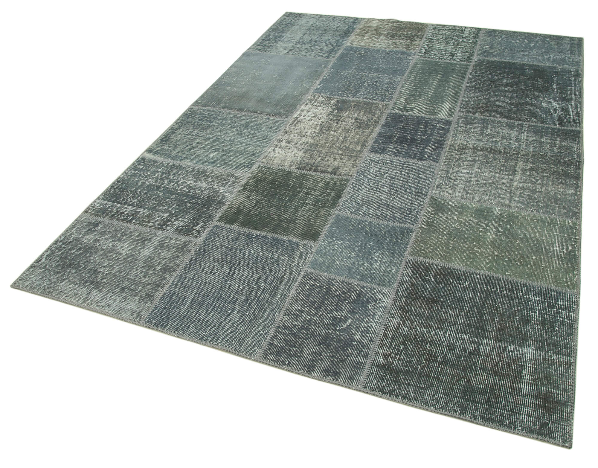 Handmade oriental contemporary 171 cm x 243 cm grey patchwork rug