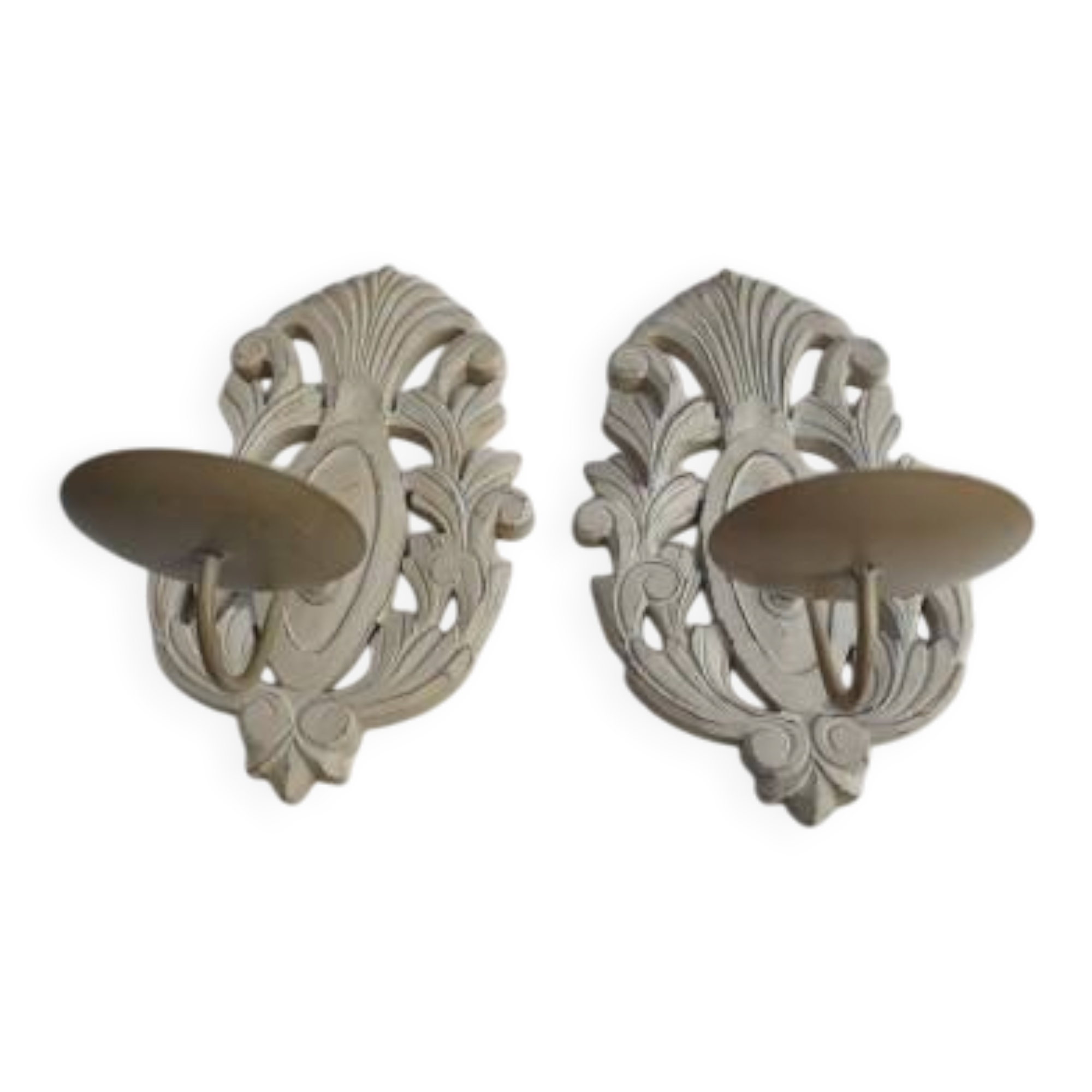 Pair of cerused wood and iron wall lights