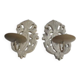 Pair of cerused wood and iron wall lights