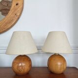 Pair of vintage wooden ball lamps