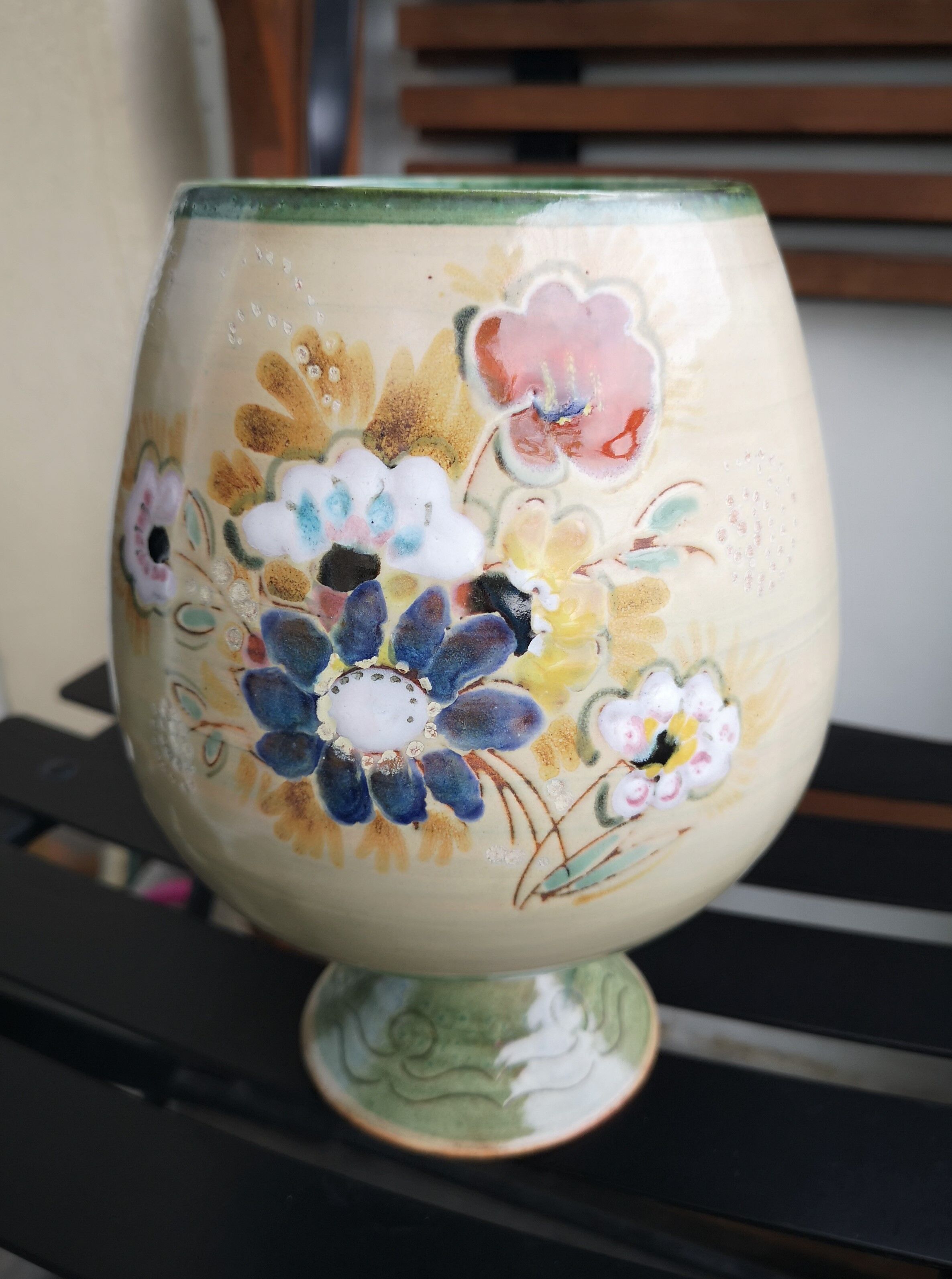 Vase boule sur pied en céramique - Vallauris