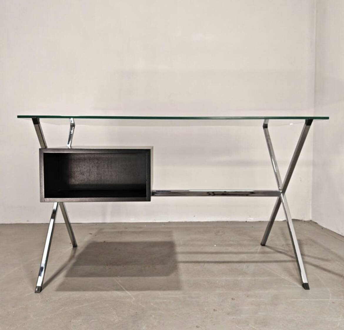 Chrome desk, glass and wood by Franco Albini for Knoll International.