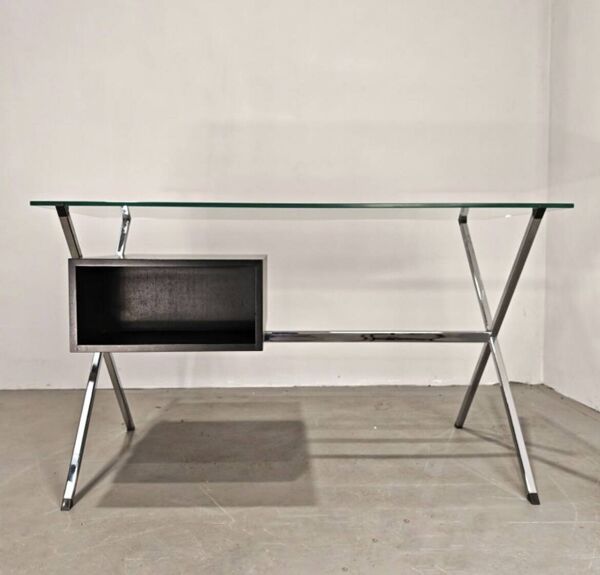 Bureau chrome, verre et bois par Franco Albini pour Knoll International