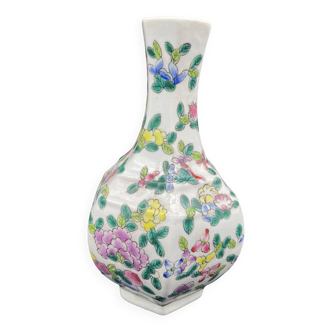 Chinese vase, 6 sides, polychrome, flower decoration, floral, asian decoration, soliflore, china
