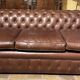 brown leather 3-seater Chesterfield sofa