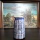 Original vase signed in blue purple glazed terracotta with pink motifs