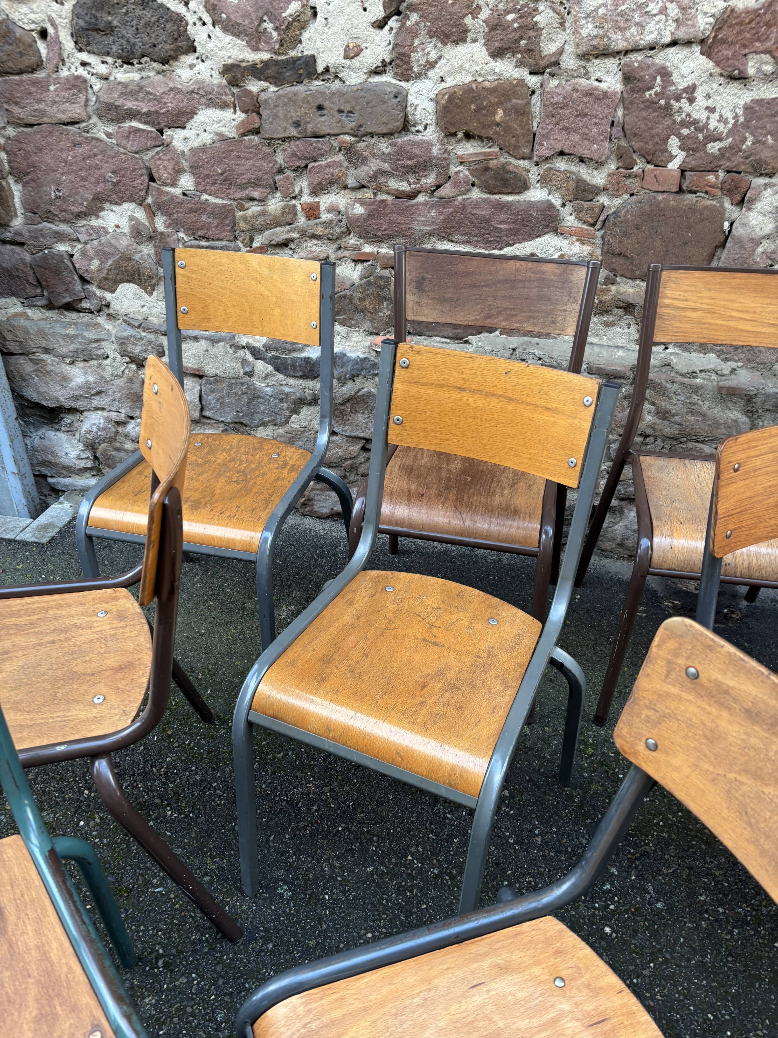 30 mismatched vintage industrial school chairs MULLCA tube & wood