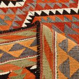 5x10 Red Green Tribal Handmade Vintage Kilim Rug, 165x315Cm