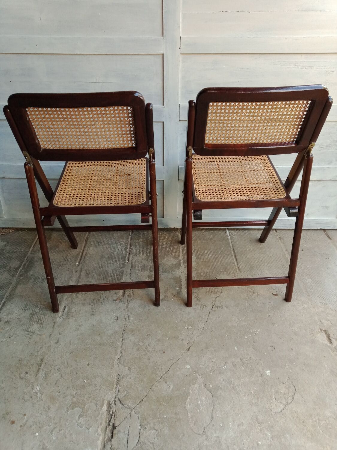 Vintage folding cane and wood chairs