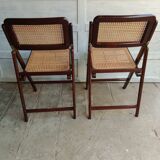 Vintage folding cane and wood chairs