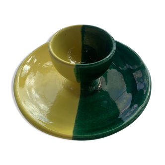 Two-tone ceramic shell with vintage green and yellow enamelled 1950