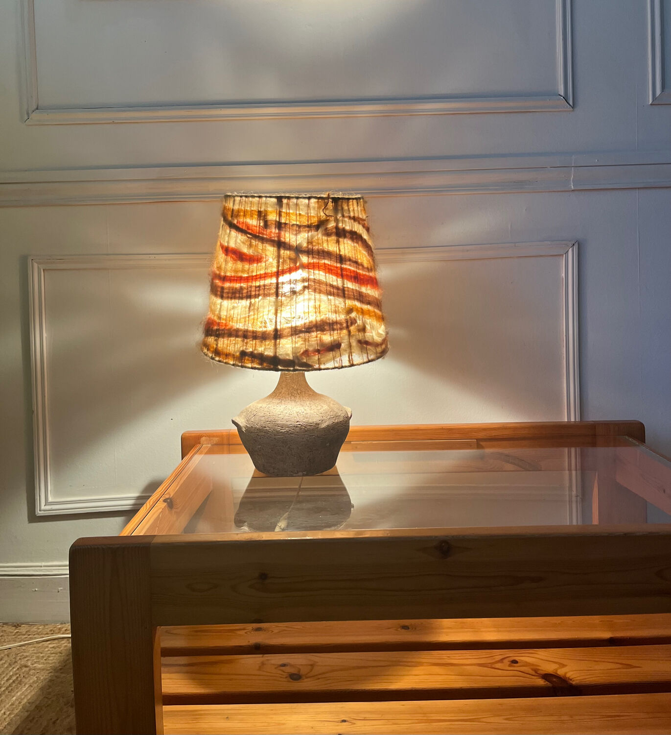 Vintage wool lampshade lamp