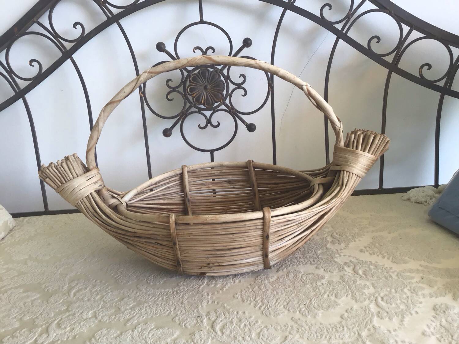 Asian boat-shaped handmade basket