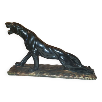 Roaring ceramic panther signed MDF