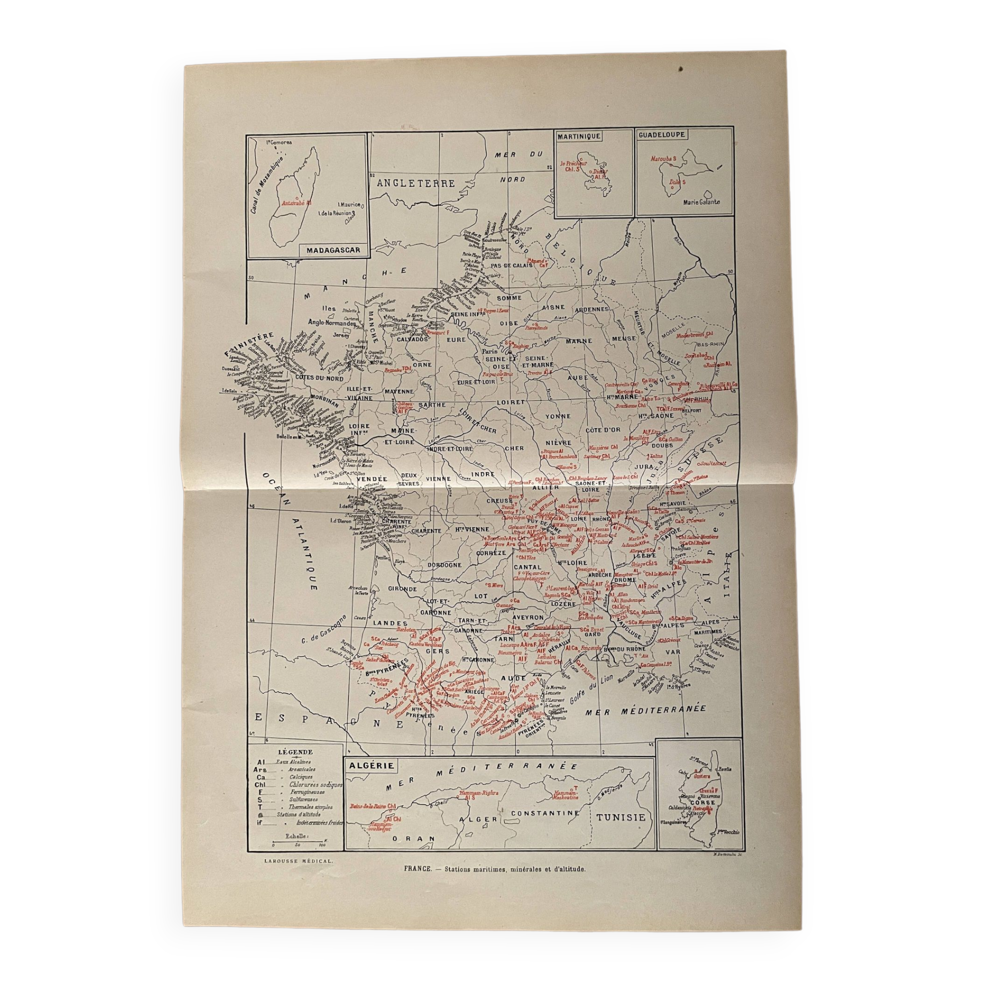 Old map of thermal, maritime, mineral and altitude resorts – 1950