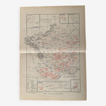 Carte ancienne des stations thermales, maritimes, minérales et d'altitude – 1950
