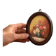 Small vintage oval painting – Raised bouquet of flowers – Retro burgundy frame
