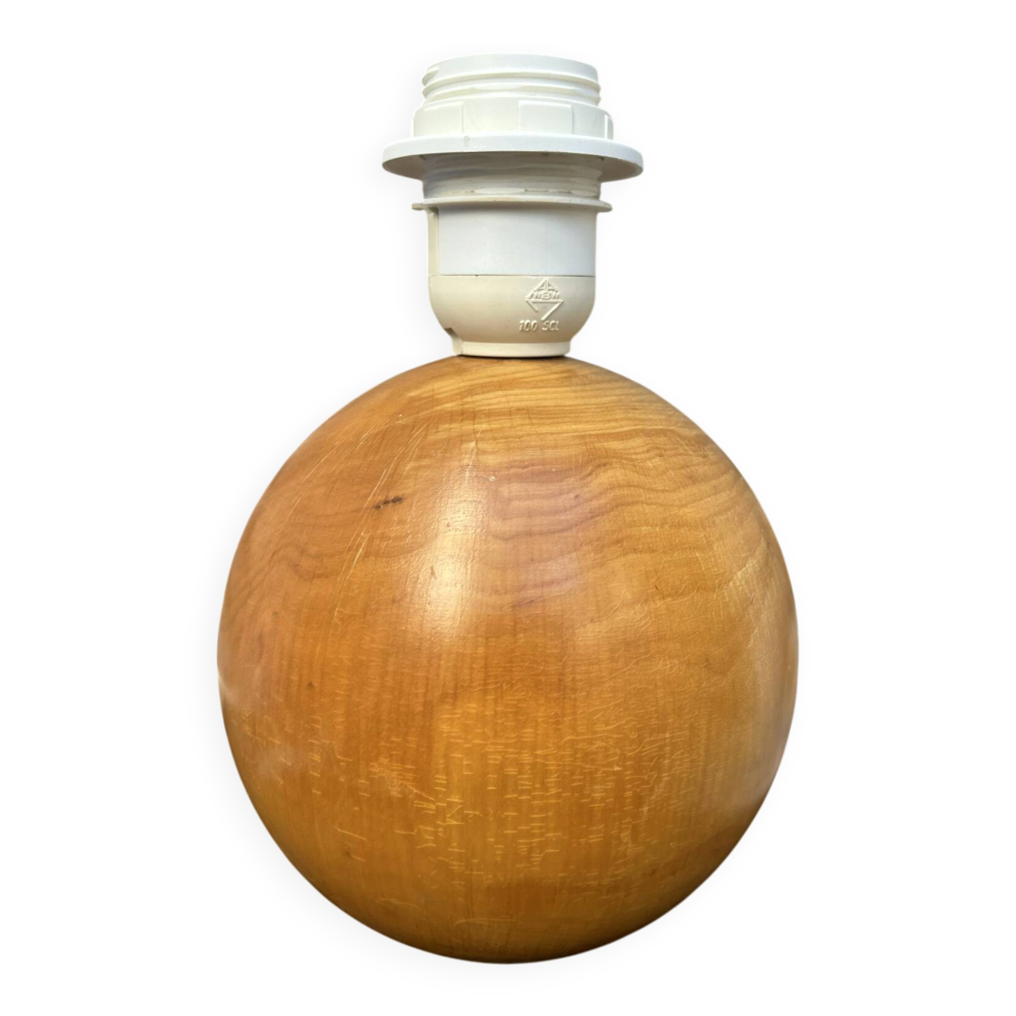 Pied de lampe boule bois massif années 80