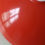 Italian pendant lamp rises & falls in red & orange lacquered metal, circa 1970