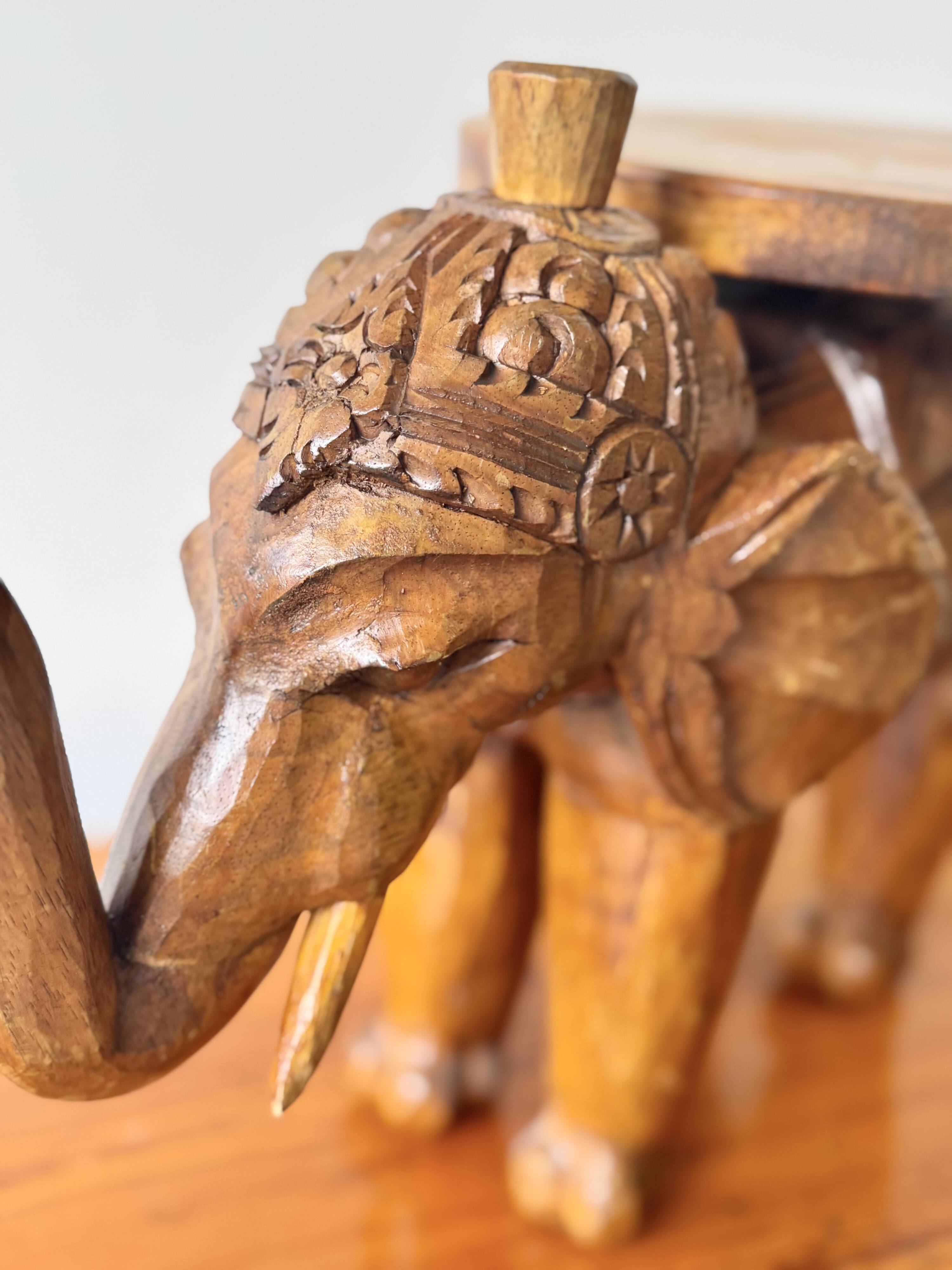 Support de plante en bois vintage en forme d'éléphant