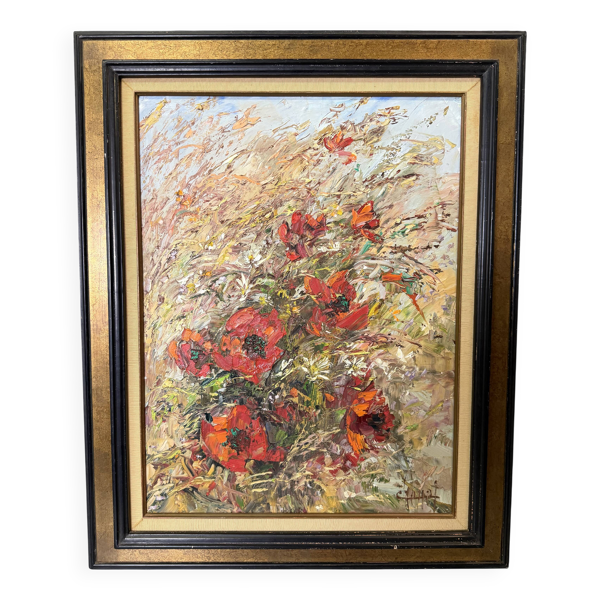 Huile sur toile, Les coquelicots, Charles Chenet