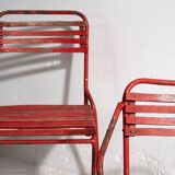 Anciennes chaises de jardin rouges (c.1920). Ensemble de 4 pièces #37