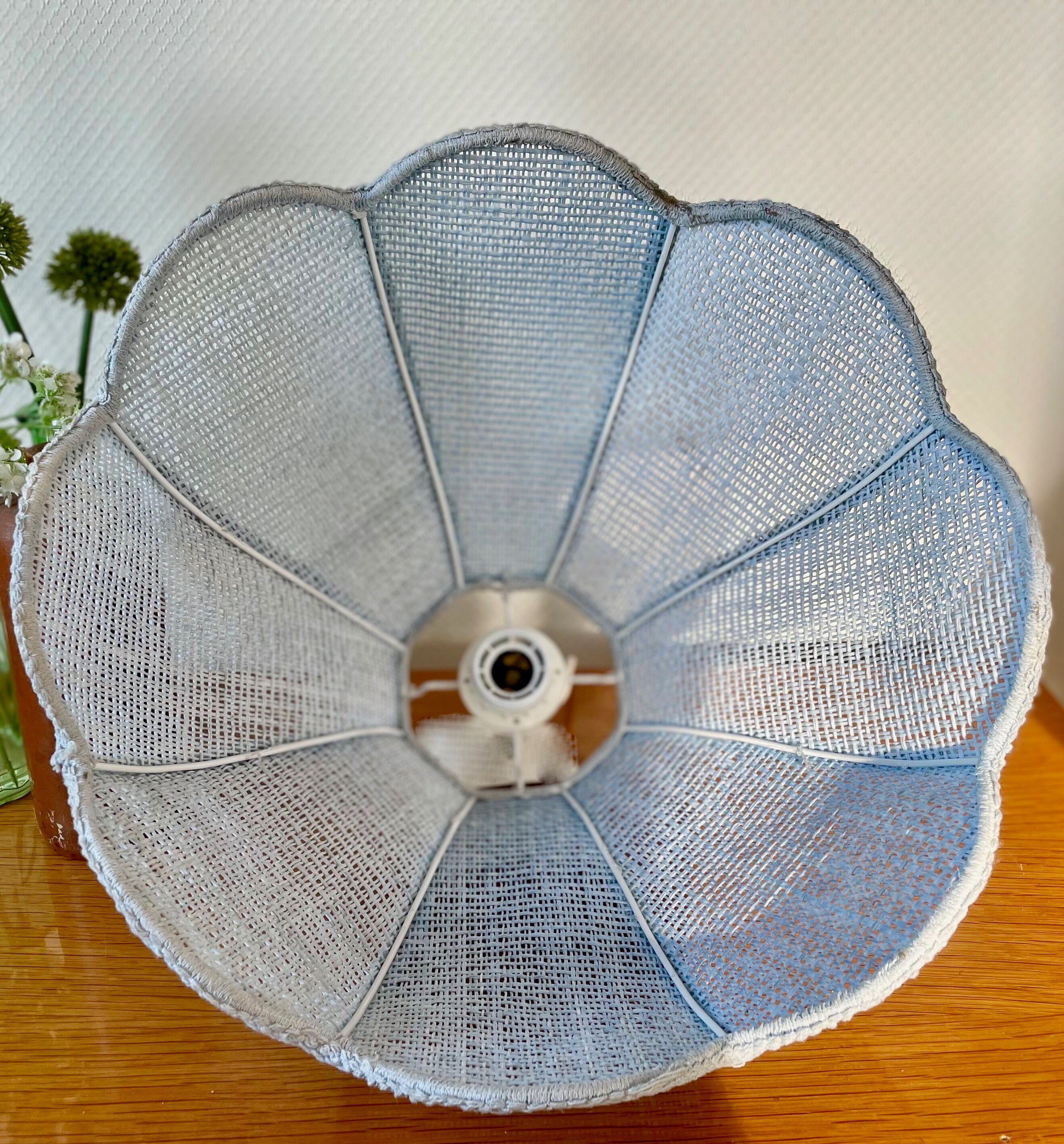 Vintage blue rattan pendant light