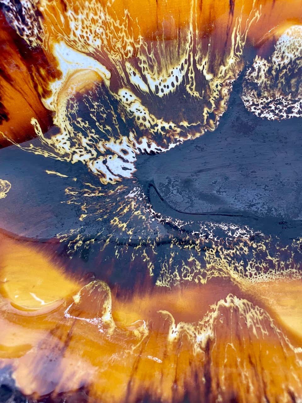 Yellow, orange, white and brown glazed ceramic bowl Vallauris, 70s, France